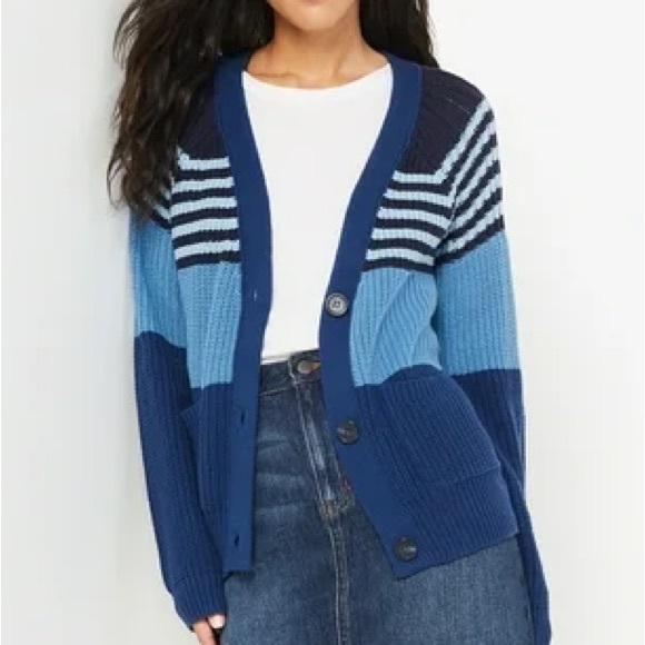 New Free People x Marine Layer Color Block Striped Sm Boyfriend-Style Button - Picture 1 of 7